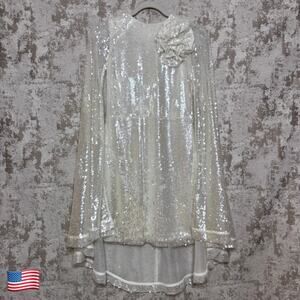 Karen Millen Sequin Cape Dress with Rosette in White